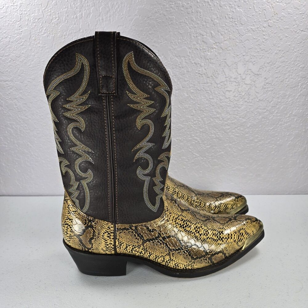 Laredo Monty Western Boots Mens 11 Gold Brown Snake Print Cowboy 68068